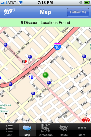 iPhone app AAA discounts on map