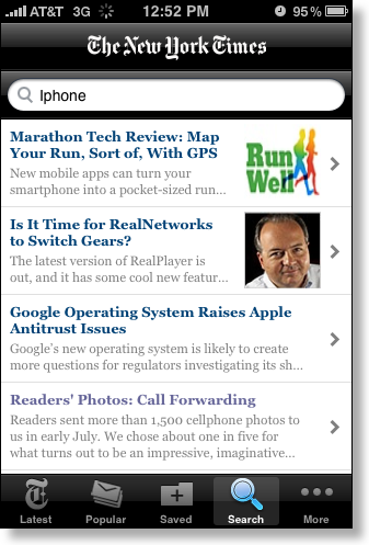 iPhone New York Times search