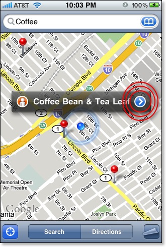 iPhone Map Coffee locations