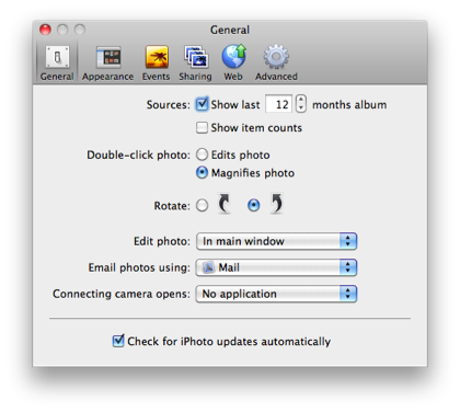 iPhoto General Preferences