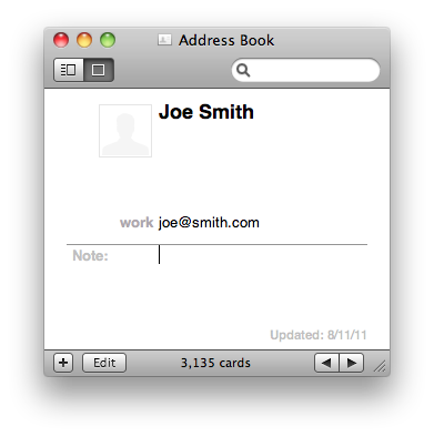 Joe's card-- with the correct email address (joe@smith.com)
