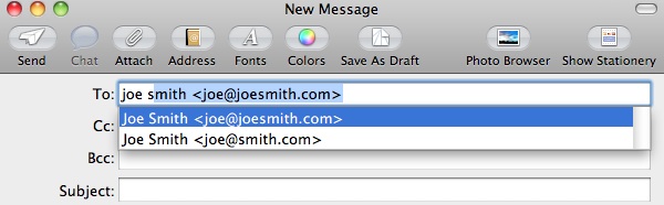 Addressing an email in Apple's Mail app